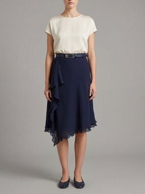 M Siamo Rare Y2K Vintage Asymmetrical Navy Midi Skirt | Leather Belt | Sz 6